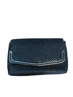 VTG PELLE ITALIA OF ITALY BLACK METAL MESH EVENING BAG CROSS BODY BAG 11" WIDE